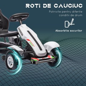 HOMCOM Kart cu Pedale pentru Copii 5-12 Ani cu Scaun Reglabil, Anvelope Gonflabile, Frână de Mână, Design de Curse, Alb și Negru | Aosom Romania