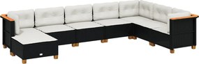 vidaXL Set mobilier de grădină cu perne, 8 piese, negru, poliratan