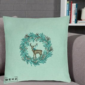 Perna Decorativa Coroana Turcoaz cu Ren, 40x40 cm, Verde Menta, Husa Detasabila, Perna Inclusa, BEKZ®