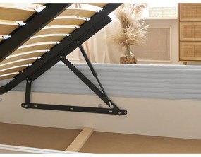 Pat matrimonial gri deschis tapițat cu spațiu de depozitare cu somieră 180x200 cm Jade – Bobochic Paris