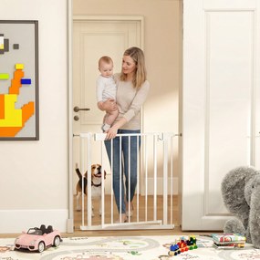 PawHut Poartă de Siguranță pentru Copii și Animale, Poartă pentru Câini cu Închidere Automată, Deschidere în Ambele Direcții, Montare prin Presiune, 76-82x76 cm, Alb | Aosom Romania