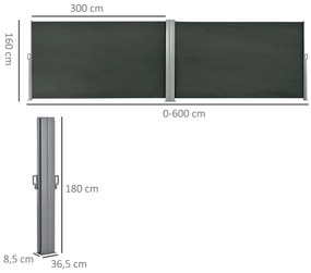 Outsunny Dublu Store lateral Panou de Confidențialitate paravan retractabil dim. 6L x 1,80H m Poliester Anti-UV Gri | Aosom Romania