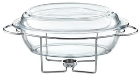 Vas termorezistent cu incalzitor 4.5L, suport argintiu, chafing dish, Saule