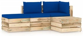 Set mobilier gradina cu perne, 4 piese, lemn verde tratat albastru si maro, 4