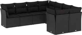 vidaXL Set mobilier de grădină cu perne, 8 piese, negru, poliratan