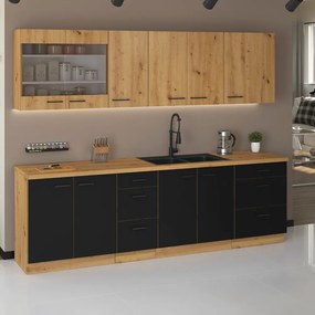 Dulap de bucătărie inferior, negru mat / stejar artizan, MONRO 60 D 1F BB