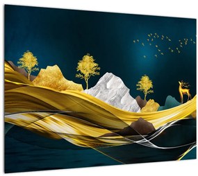 Tablou pe sticlă - Peisaj, cerb (70x50 cm)