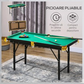 SPORTNOW Masă de Biliard Reglabilă pe Înălțime cu Accesorii, Masă din MDF și Oțel Carom, 140x60x55-75 cm, Verde | Aosom Romania