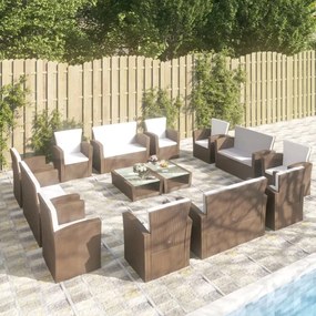 3095944 vidaXL Set mobilier de grădină cu perne, 16 piese, maro, poliratan