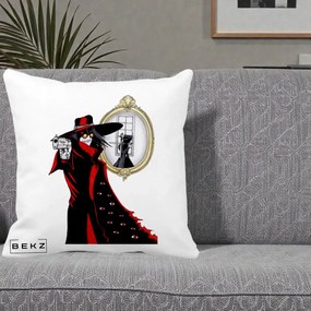 Perna Personalizata Hellsing Alucard cu Pistoale, 40x40 cm, Alba Mata, Husa Detasabila, Perna Inclusa, BEKZ®