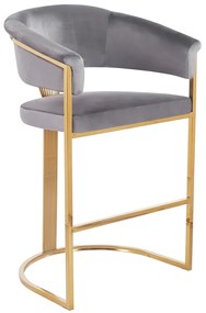 Scaun bar, cadru metalic auriu, catifea, Gri-Albastru închis/Auriu