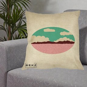 Perna Decorativa Peisaj Desert Oval Pastel, 40x40 cm, Crem, Husa Detasabila, Perna Inclusa, BEKZ®