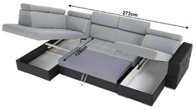 Colţar extensibil, piele ecologică negru/material textil gri deschis, dreapta, VASTO