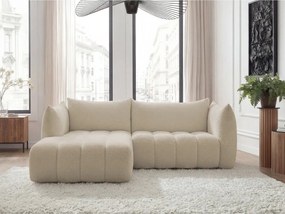 Colțar bej cu tapițerie din țesătură bouclé (cu colț pe partea stângă/cu șezlong) Azra – Bobochic Paris