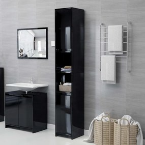 802676 vidaXL Dulap de baie, negru extralucios, 30x30x183,5 cm, PAL