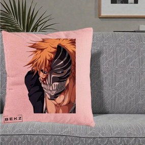 Perna Personalizata Bleach Ichigo Masca Hollow, 40x40 cm, Roz, Husa Detasabila, Perna Inclusa, BEKZ®