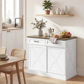 HOMCOM Insulă centrală de bucătărie, bufet de bucătărie, mobilier de depozitare cu 2 sertare, 2 uși culisante, poliță reglabilă, alb | Aosom Romania