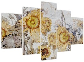 Tablou - Floarea-soarelui pe perete (150x105 cm)