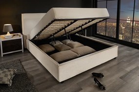 Pat ROCCO 180x200cm catifea raiata bej cu spatiu de depozitare