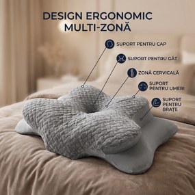 Perna cervicala ortopedica memory foam cu strat reglabil 2 cm, husa Tencel, Gri