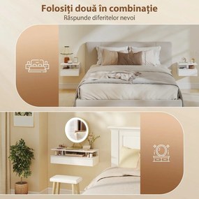 HOMCOM Set de 2 Noptiere Suspendate cu Sertar și Raft Deschis, 35x32x22.5 cm, Alb | Aosom Romania