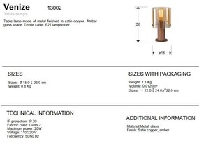 Veioza design modern Venize cupru/ chihlimbar