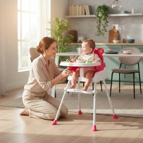 Scaun de masa 3 in 1 pentru copii si bebe NOVOKIDS™ Teddy Bear ,transformabil in scaunel copii, functie inaltator scaun, 2 trepte de inaltime, sezut