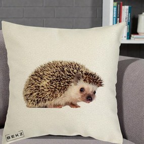 Perna Decorativa Arici Fotorealist, 40x40 cm, Ecru, Husa Detasabila, Perna Inclusa, BEKZ®