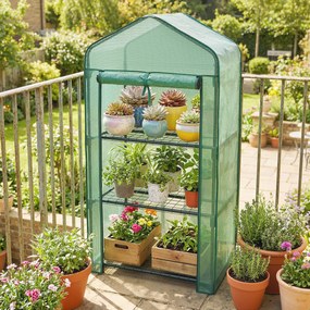 Outsunny Seră de grădină cu 3 rafturi, seră de balcon, prelată PE întărită, cadru din oțel, 59 x 39 x 127 cm, verde | Aosom Romania