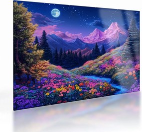 Tablou pe sticlă - Peisaj violet la lună plină (70x50 cm)
