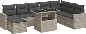 vidaXL Set canapele de grădină cu perne, 9 piese gri deschis poliratan