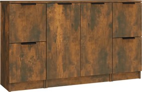 vidaXL Servantă, 3 buc., stejar fumuriu, lemn prelucrat