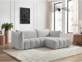 Colțar gri deschis cu tapițerie din țesătură bouclé (cu colț pe partea dreaptă/cu șezlong) Azra – Bobochic Paris