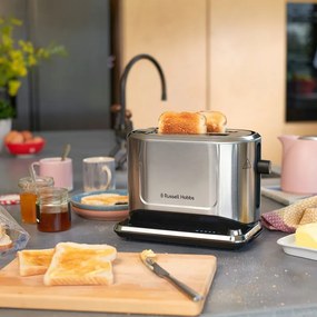 Russell Hobbs Attentiv 26210-56 Toaster pentru pâine, 1640W, 2 felii, 6 trepte, centrare, control tactil, LED, depozitare, ridicare ridicată, fără BPA și PFAS, Inox/Negru