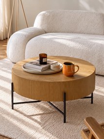 Măsuță de cafea Corbi 80 cm pentru living - stejar / negru mat