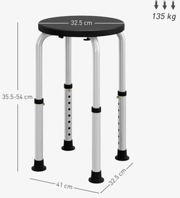 HOMCOM Taburet de Duș reglabil în Înălțime șezut de Duș Ergonomic Picioare antiderapante Capacitate Max. 136 Kg aluminiu HDPE Negru | Aosom Romania