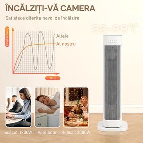 HOMCOM Termoventilator Ceramic 2000W 3 Temperature, Timer 15H și Telecomandă | Aosom Romania