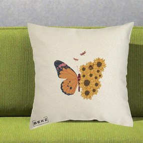 Perna Decorativa Fluture Floarea-Soarelui, 40x40 cm, Ecru, Husa Detasabila, Perna Inclusa, BEKZ®