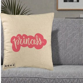 Perna Decorativa Princess Text Roz, 40x40 cm, Bej, Husa Detasabila, Perna Inclusa, BEKZ®