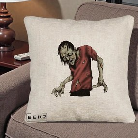 Perna Decorativa Halloween Zombie Infricosator, 40x40 cm, Bej Canapea, Husa Detasabila, Perna Inclusa, BEKZ®