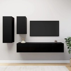3078837 vidaXL Set dulapuri TV, 4 piese, negru, lemn prelucrat