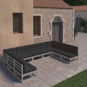 3077196 vidaXL Set mobilier grădină cu perne, 9 piese, gri, lemn masiv de pin