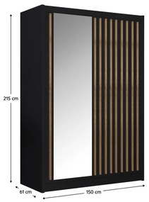 Dulap cu uşi glisante, negru / stejar craft, 150x215 cm, LADDER