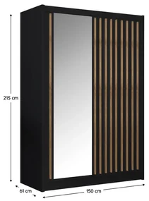 Dulap cu uşi glisante, negru / stejar craft, 150x215 cm, LADDER