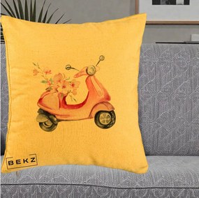 Perna Decorativa Scuter Roz cu Flori Acuarela, 40x40 cm, Galben, Husa Detasabila, Perna Inclusa, BEKZ®