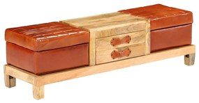 246688 vidaXL Bancă depozitare, 120x36x36cm, lemn masiv mango, piele naturală