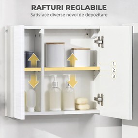 Kleankin Dulap cu Oglindă pentru Baie, 4 Rafturi Reglabile, Montare pe Perete, 48x15x45 cm, din PAL și Sticlă | Aosom Romania