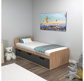 Pat de o persoană 90 cm Pelavi 1 (pin atlantic + antracit) (cu somieră). 1094838