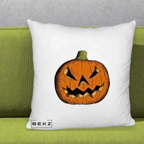 Perna Decorativa Halloween Dovleac Portocaliu Clasic, 40x40 cm, Alb Pufos, Husa Detasabila, Perna Inclusa, BEKZ®