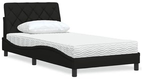 vidaXL Pat cu saltea, negru, 100x200 cm, textil